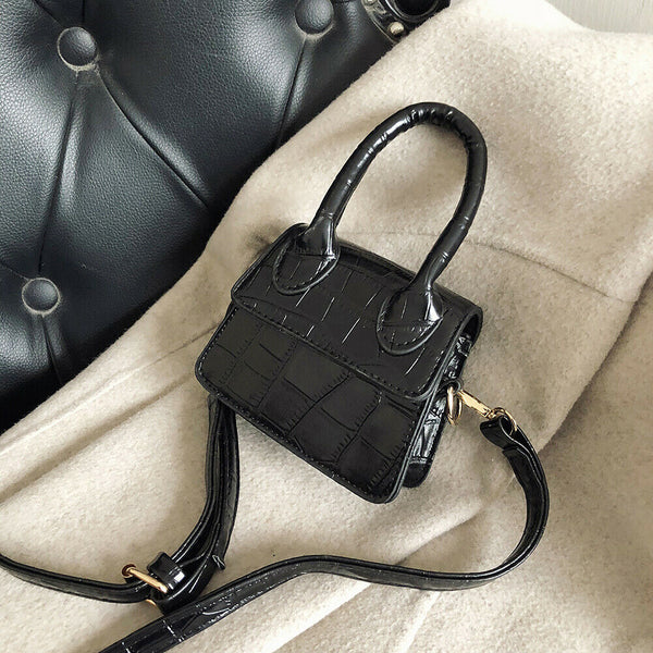 Retro Leather Women Shoulder Tote Bags Solid Mini Crossbody Handbag (Black)