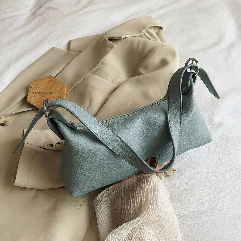 Elegant Women Solid Hobo Shoulder Bag Leather Armpit Sling Handbags (Blue) A