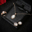 Fashion Moonstone Ring+Earrings+Necklace Stainless Steel Chain Jewelry Set D6D4