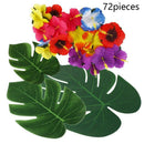 72 Pcs Palm Leaves with Hibiscus Flowers for Hawaiian Party Jungle Beach Th