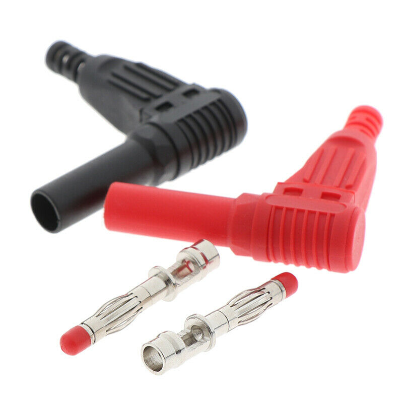 2Pcs Red+Black 4mm Male Right Angle Insulation Banana Plug Multimeter T ro