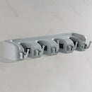 Home Kitchen Mop Broom Holder Garage Tool Organizer with Hook Grey 4 Slots