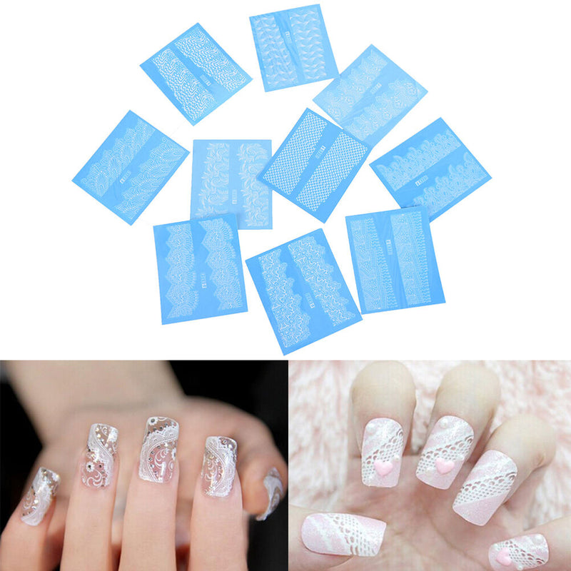 48 Sheets Flowers Lace Nail Art Water Transfer Decals Stickers White Decor G Kw