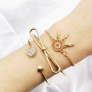 3PCS/Set Lady Heart Tie Adjustable Open Bangle Elegant Crystal Bracelets J WHY