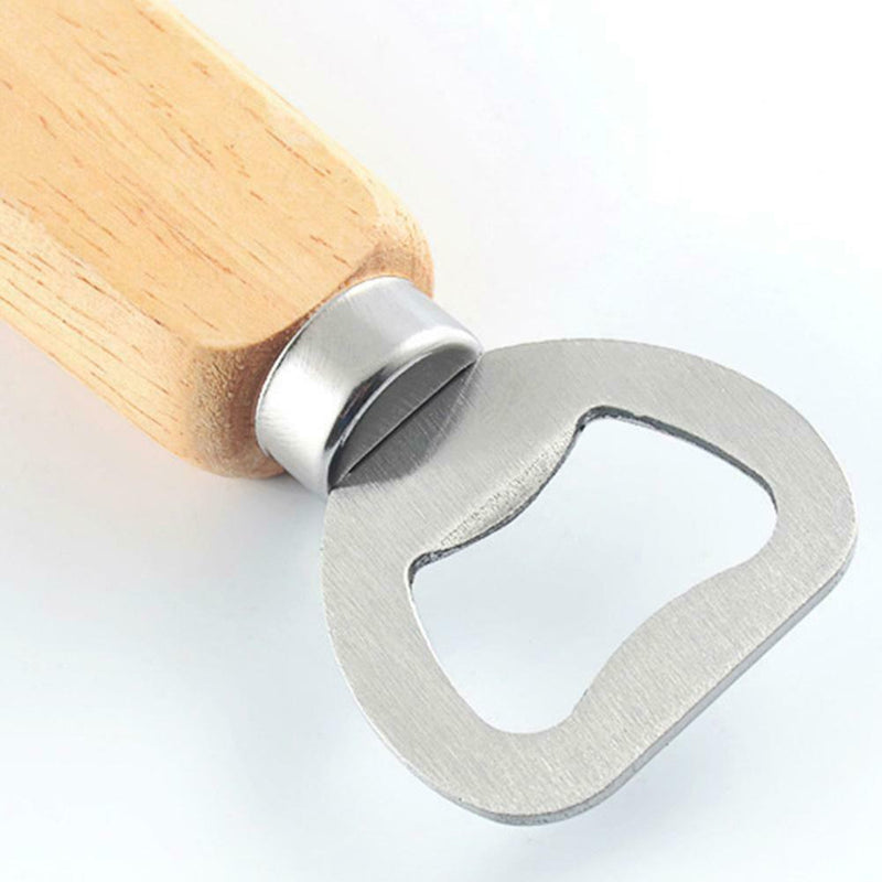 Stainless Steel Bottle Opener Wood Handle Drink Beer Cap Lid Kitchen Launcher