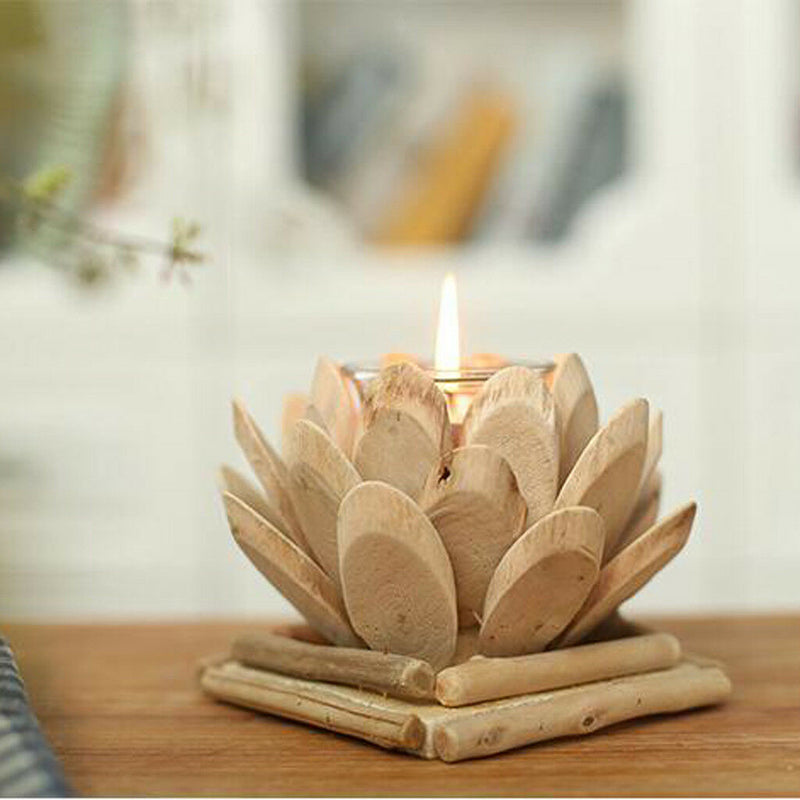 Wooden Candle Holders Lotus Tealight Stand Wedding Church Home Decor