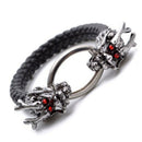 12mm Black Pu Leather Dragon Crystal Wristband Bracelet 8.1"