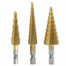 3 Pcs High-Speed Steel Step Drill Bit Set Power Tools Cone Titanium Coated