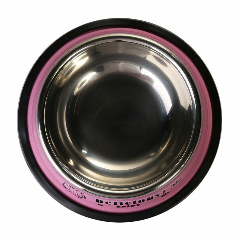 Stainless Steel Anti-skid Dog Cat Food Water Bowl Pet Feeding Tool Pink