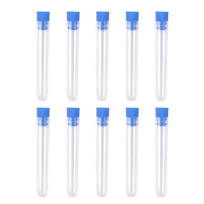 Lots 10pcs Plastic Test Tubes Rimless Pyrex & Push Caps Lab Clear 12*75mm