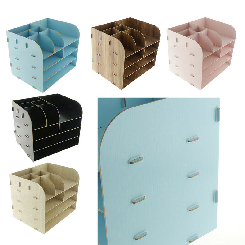 Desktop Organizer Office Storage Rack Wood Display Shelf Display gray