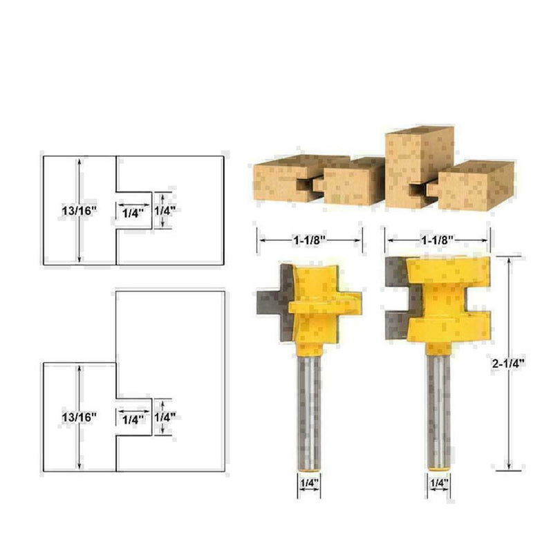 2pcs Tongue And Groove Router Bit 1/4" Shank Chisel Cutter Woodworking Mill L4H2