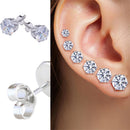 Stainless Steel Round Womens Stud Earrings Cubic Zirconia Inlaid 3mm-8mm 6 Pair