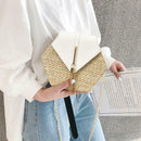 Hex-shape Straw+PU Shoulder Handbags Beach Women Top-handle Bags (White) SN9F