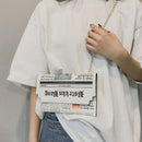 Fashion Newspaper Print Design Women Casual Envelope Bag Day Clutches Chain N5K8