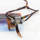 Charm Men's Wolf Tooth Pendant Leather Beaded Weaved Necklace Gift Boho Jewelry