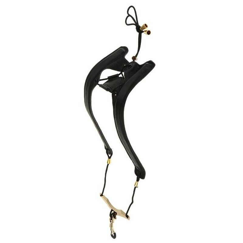 Black Adjustable Leather Saxophone Shoulder Neck Strap with Buckle Width 24