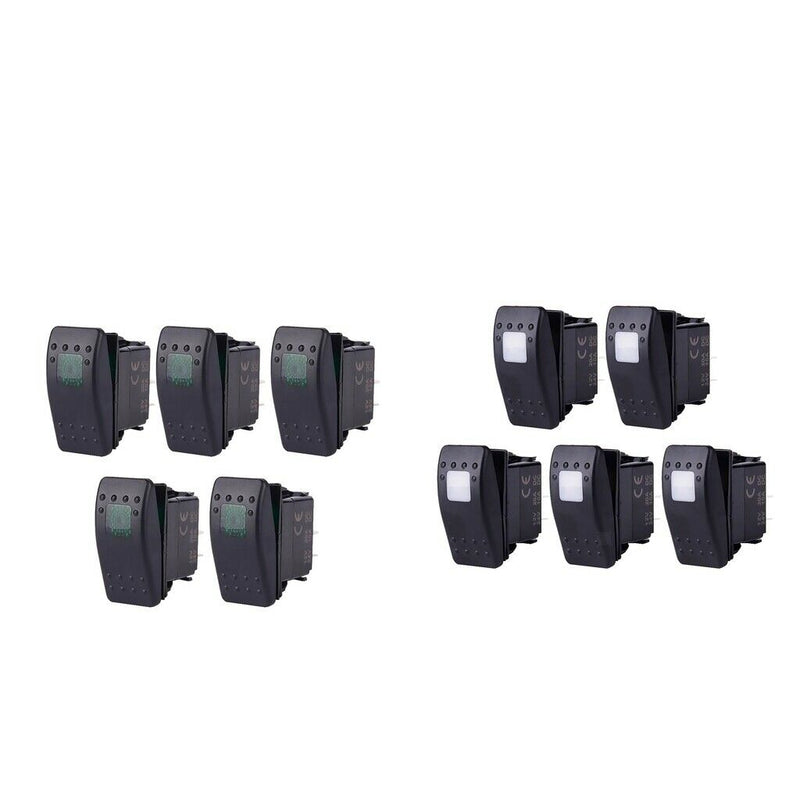 10 Pieces Car Boat 12V 20A Bar Rocker Toggle Switch with White & Green Light