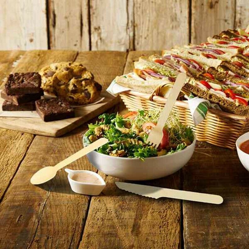 disposable wooden cutlery 150 pack -forks(50), knives(50) and spoons(50), p D6T2