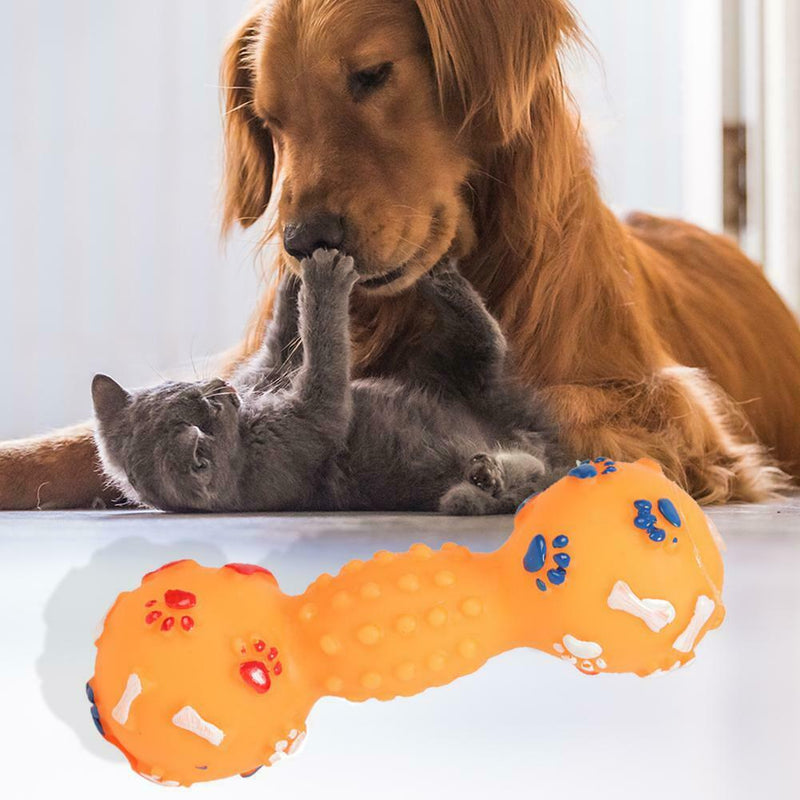 Colorful Dotted Dumbbell Shaped Squeeze Squeaky Faux Bone Pet Dog Toys