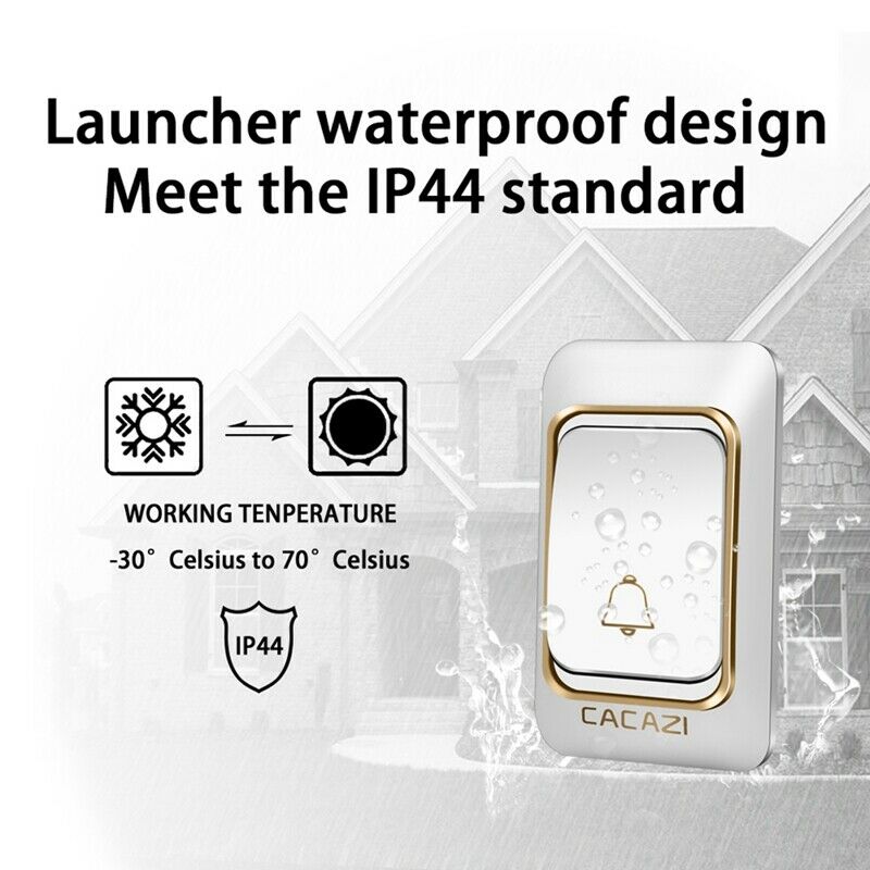 Cacazi Wireless Doorbell Battery-Operated 200M Remote Waterproof 1 Transmit R4Y8