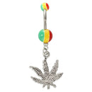 Jamaican Pot Leaf Dangle Crystal Navel Belly Ring Bar J6T5