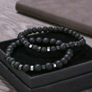 2X Men Natural Stone Bracelet Fashion Jewelry Matte Lava Volcanic Beads Bangle