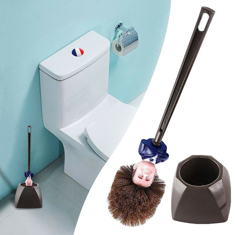 1 Set Toilet Brush w/ Bowl Holder Emmanuel Macron Head Brushes For Home Plastic