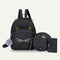 3pcs/set Cat Print Backpacks Women PU Leather Shoulder Card Bags (Black)