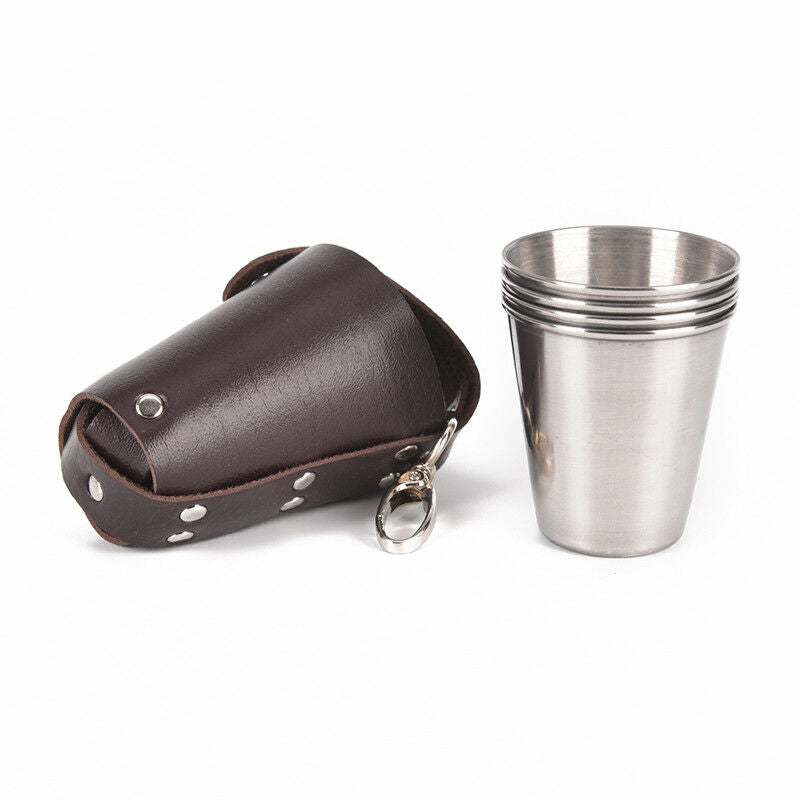 1 Set of 4 Stainless Steel Cover Mug Camping Cup Mug Drinking Coffee With CaseME