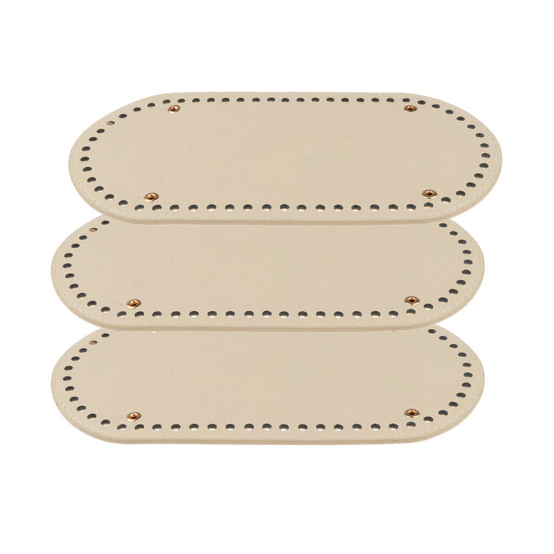 3x Crochet PU Bag Bottom Shaper Cushion Hand-woven Bag Pad Accessory Beige