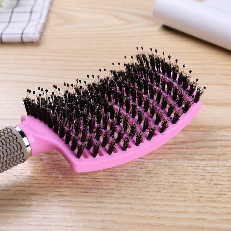 Scalp Massage Bristle Hair Comb Curly Straight Anti Static Hairbrush (Pink)