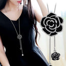 Chic Metal Chain Crystal Rose Flowers Pendant Women Necklace Long Sweater Chain