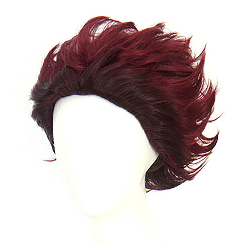 Anime Demon Slayer: Kimetsu no Yaiba Kamado Tanjirou Wine Red Wig Hair Cosplay3C