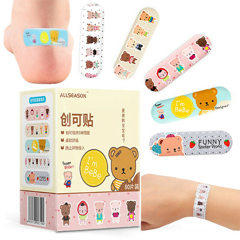 80Pcs For Children Kids Cartoon Waterproof Bandage Band-Aid Hemostatic Adhesi^