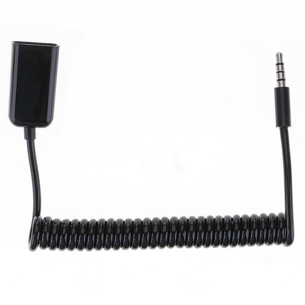 3.5mm Male Plug Jack to USB 2.0 Female Audio Cable Wire Car AUX Spring Cable YS