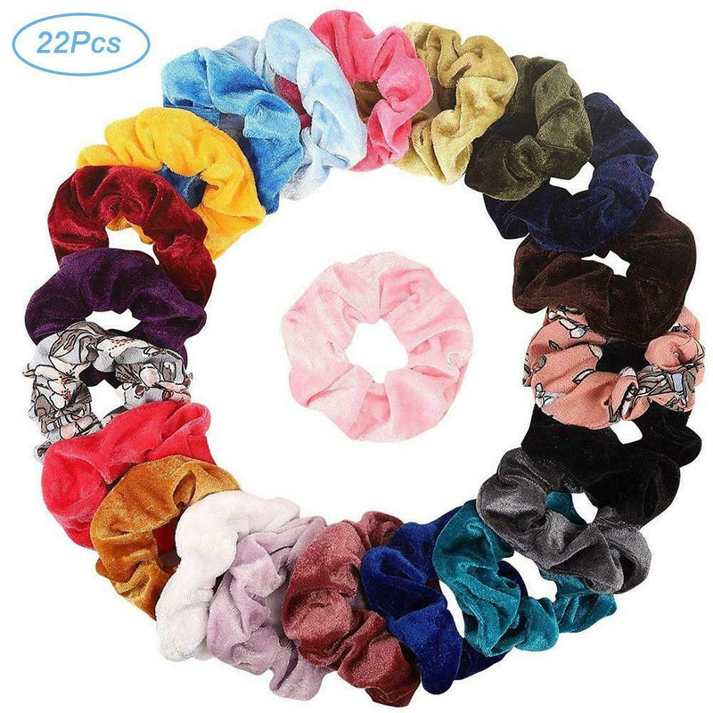 22pcs Velvet Scrunchies Women Elastic Hairband Hair Rings Ponytail Holder A