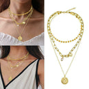 Fashion Women Multilayer Chain Lock Heart Pendant Portrait Necklac Circle C O2Y1