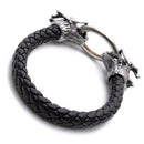 12mm Black Pu Leather Dragon Crystal Wristband Bracelet 8.1"