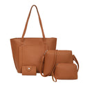 4pcs Women PU Leather Handbag Shoulder Bag Clutch Bag Card Holder(Brown)