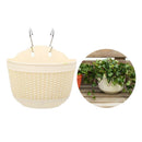 Plastic Rattan Hanging Plant Basket Garden Flower Pot with Hook Beige M