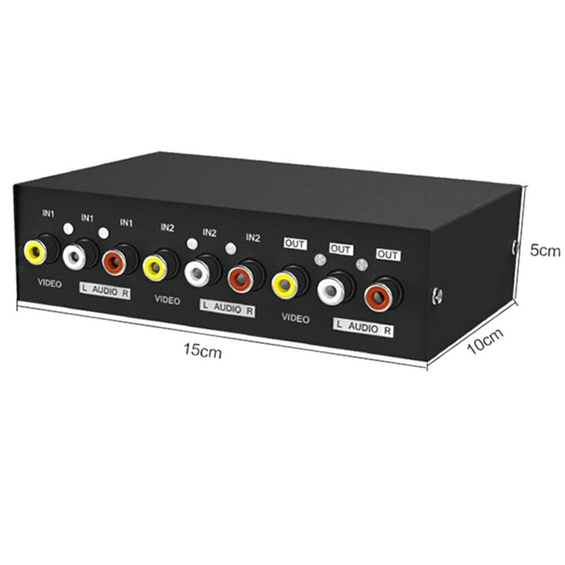 2 Pairs 2-Way AV Switch RCA Switcher 2 In 1 Out Composite Video L/R Audio