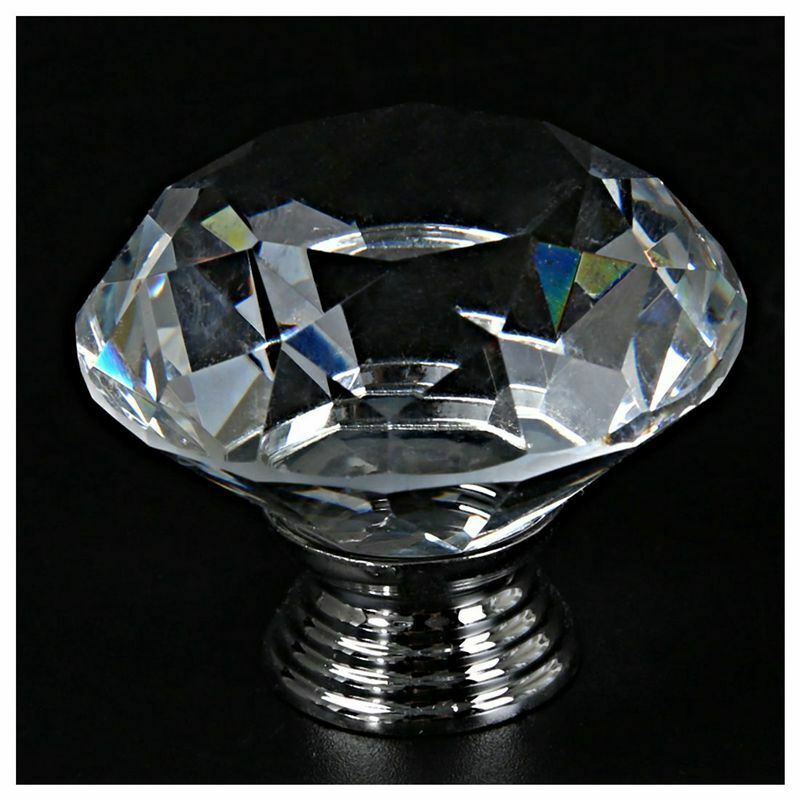 8 X LS-D3020 40MM Clear Crystal Glass Diamond Cut Door Knobs Kitchen Cabine E1O5