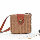Premium Beach Rattan Bag Small Crossbody Sling Bag Square Straw Bag( Brown)