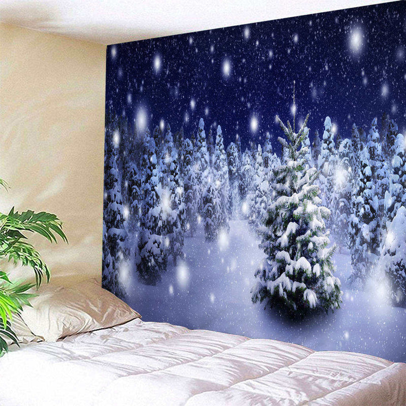 Christmas Tree Snowy Sky Wall Art Hanging Tapestry Dorm Bedspread Decor E