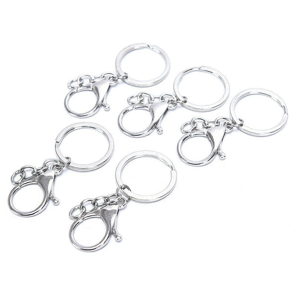 10X Big Lobster Clasp Hooks Keychain Split Ring Short Chain Key Ring DIY F Bj