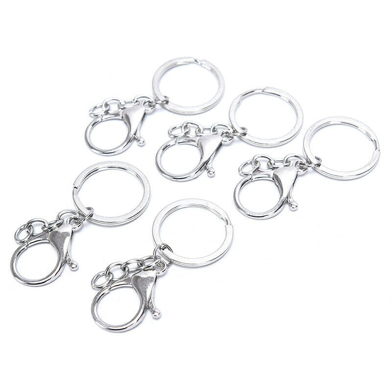 10X Big Lobster Clasp Hooks Keychain Split Ring Short Chain Key Ring DIY F Bj