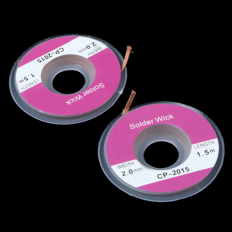 2pcs 5ft 2.0mm Desoldering Braid Solder Remover Sucker Cable Clip Clamp