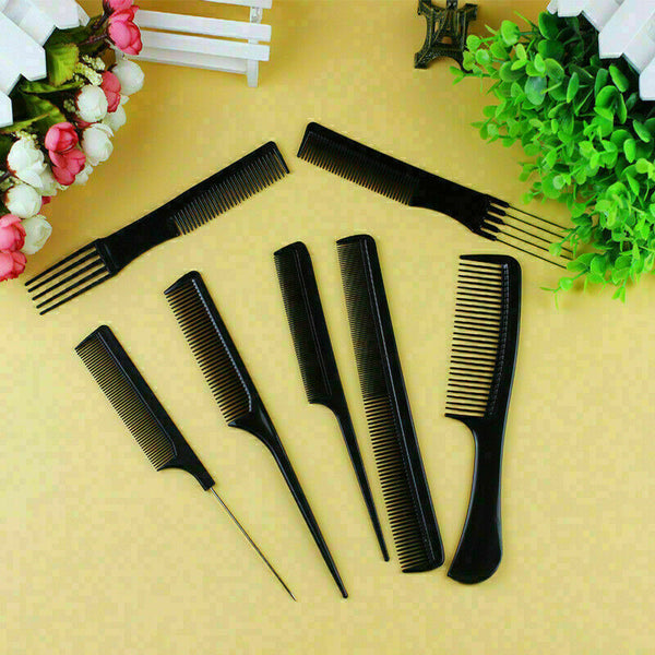10 Piece Comb Set Hair Styling Professional Black Brush U5E1 U8Q6 X6Z8 Barb S7C9