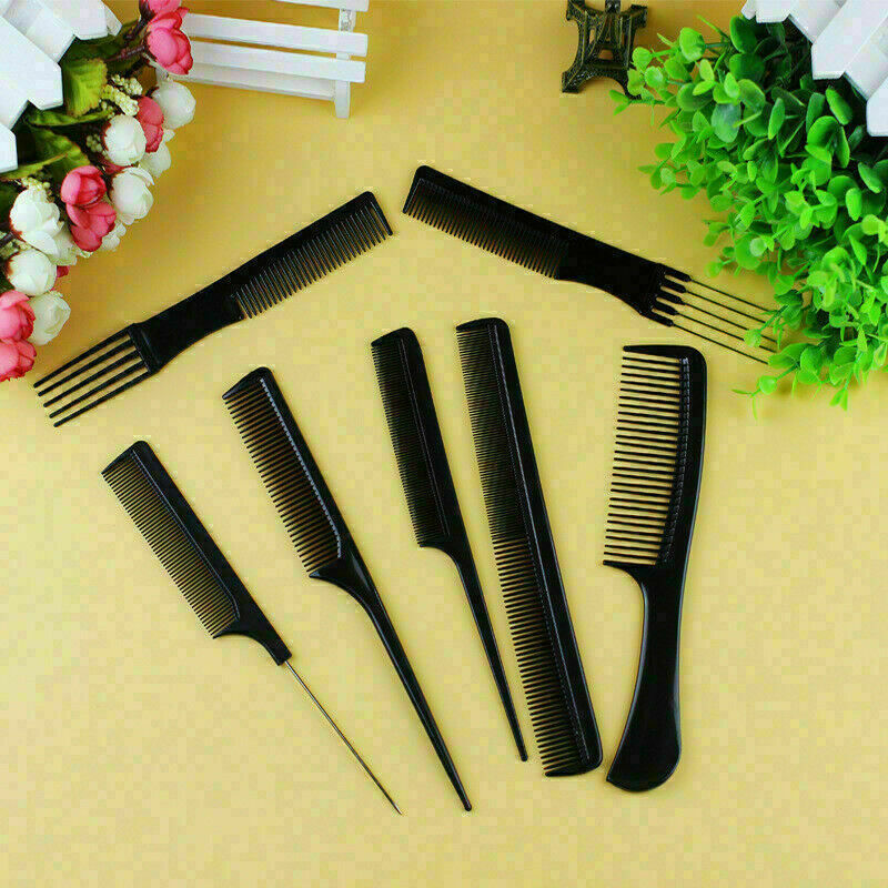 10 Piece Comb Set Hair Styling Professional Black Brush U5E1 U8Q6 X6Z8 Barb S7C9